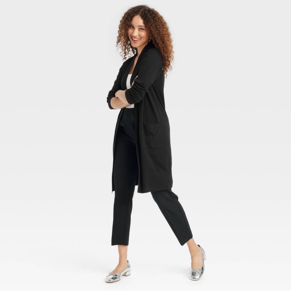 Black longline open front duster cardigan